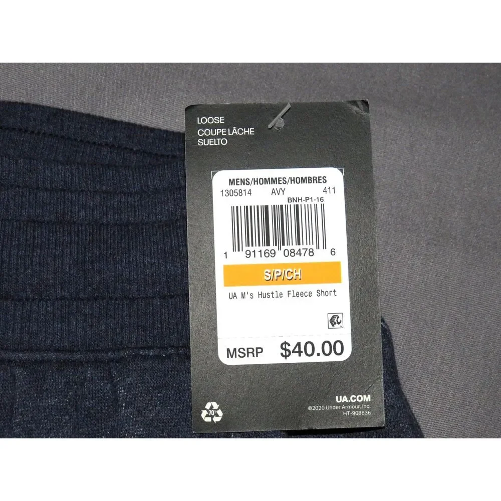 NEW! Men's Under Armour‎ Dark Blue Draw String Hustle Fleece Shorts Small NWT!